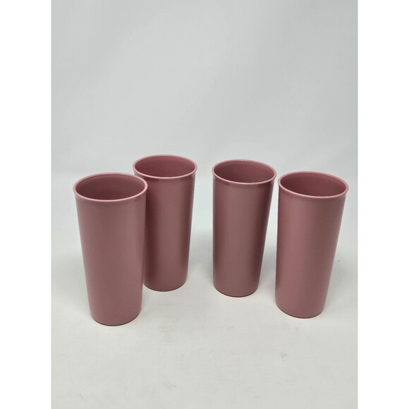 VINTAGE TUPPERWARE SET OF 4 TALL TUMBLERS DUSTY ROSE PINK 12 OZ DRINKWARE 1990S - Picture 1 of 12